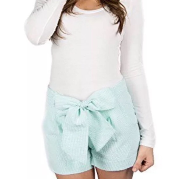 Lauren James Pants - Lauren James Seersucker Mint Bow Shorts